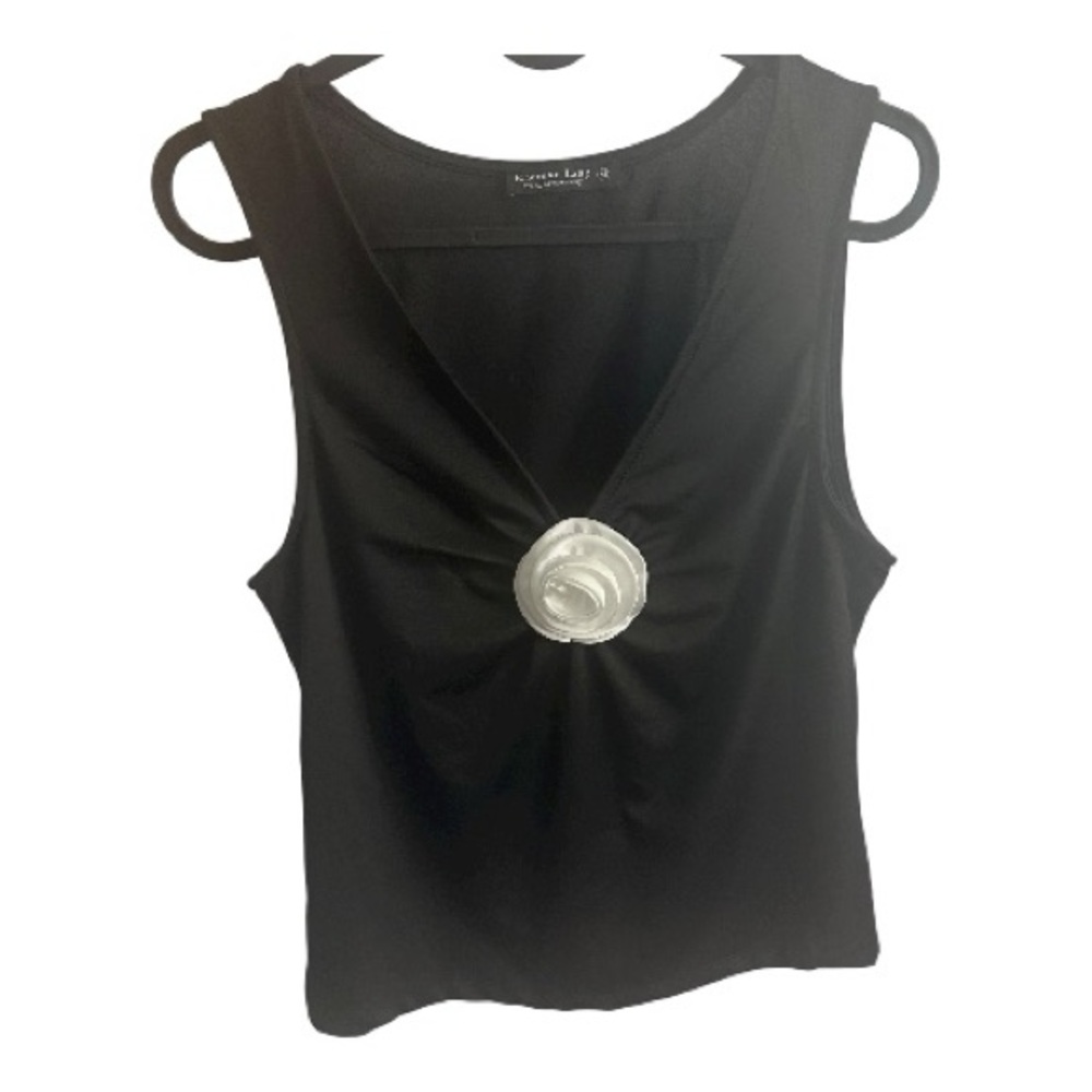 Emerson Lang Black Top with Cream Floral Accent - Picture 2 of 5